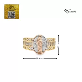 10K Gold Three Tone CZ ST Jude Ring