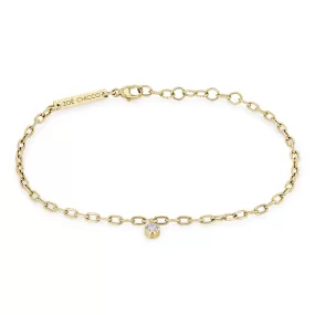 14k Small Square Oval Chain Diamond Bezel Bracelet