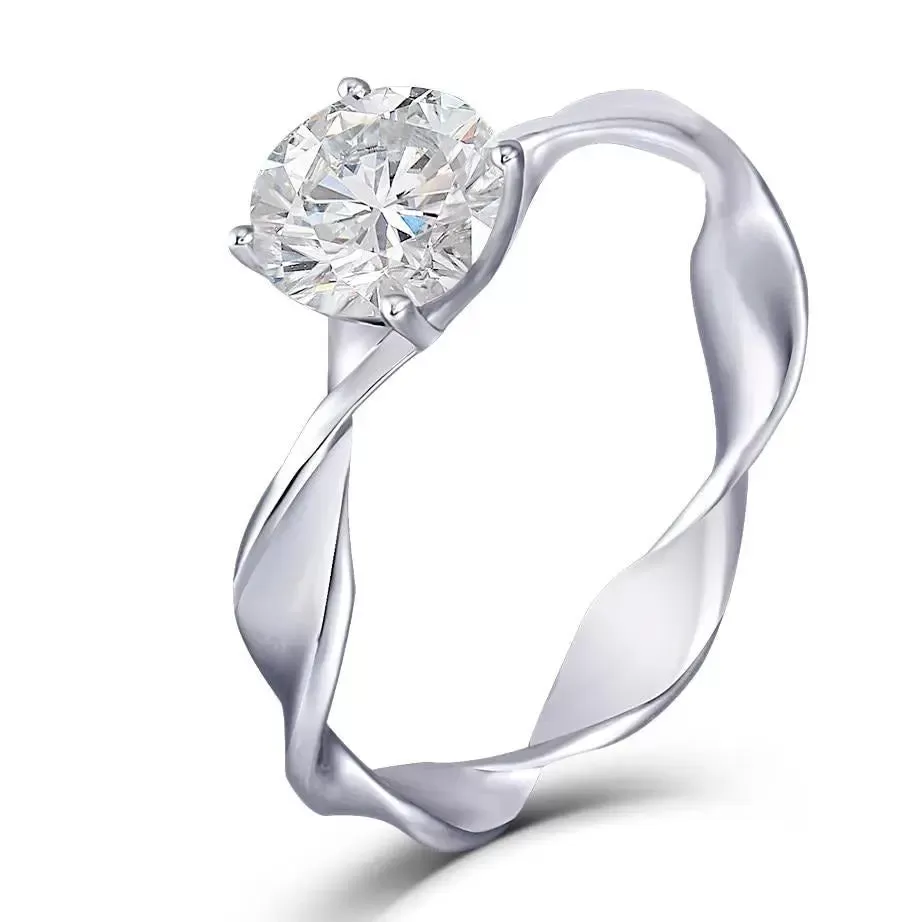 14k White Gold Twisted Band Moissanite Ring 1ct