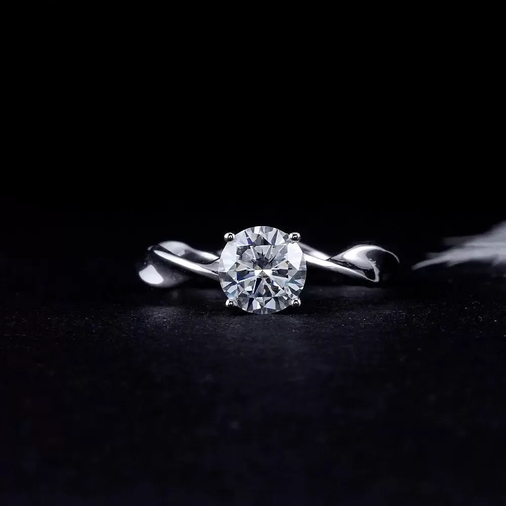 14k White Gold Twisted Band Moissanite Ring 1ct