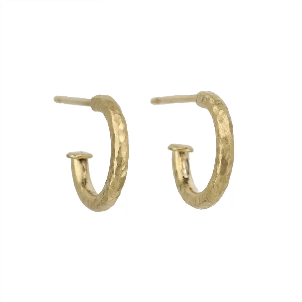 18 Karat Gold Small Hammered Hoop Earrings