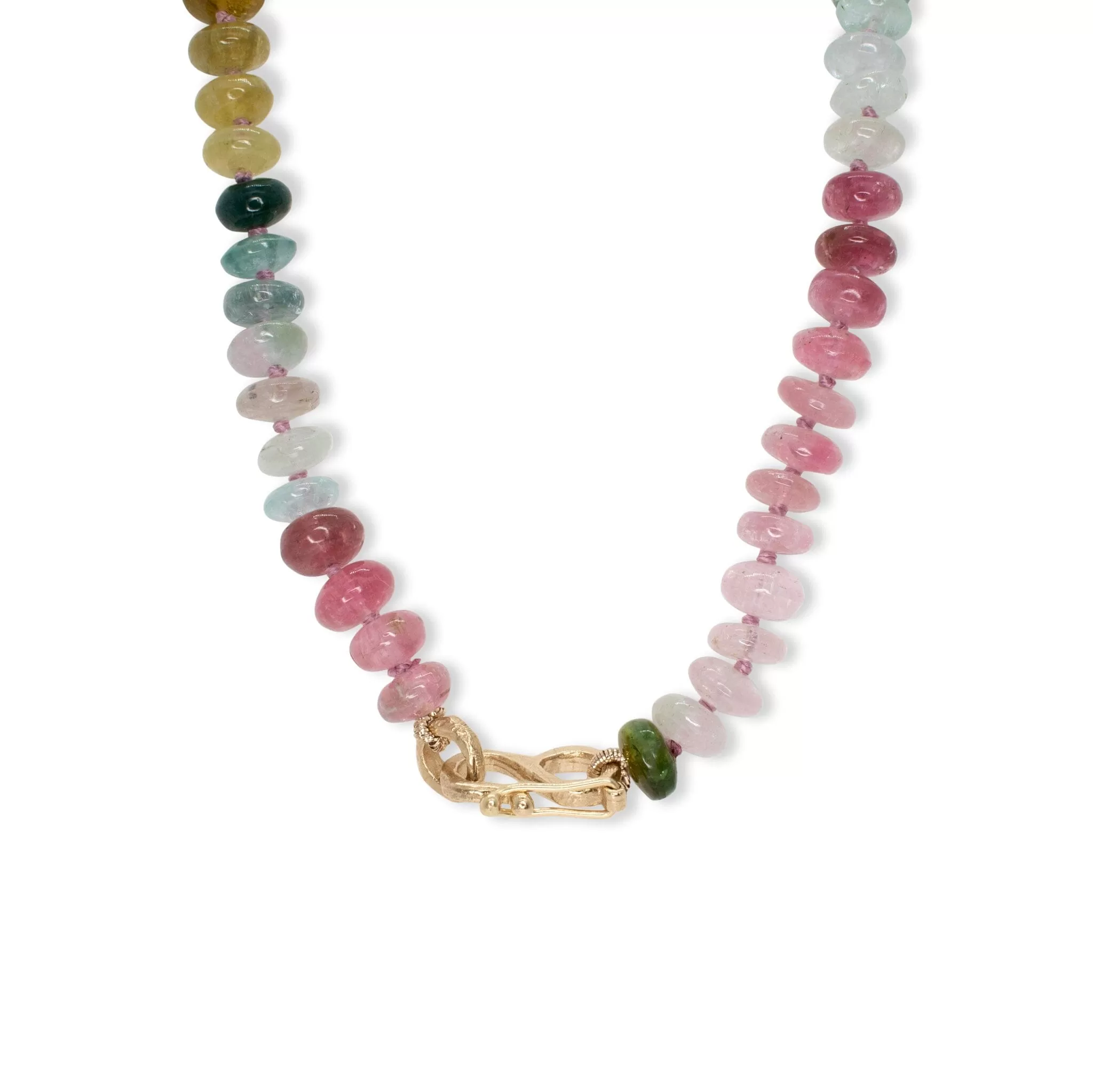 18K Carved Bead and Tourmaline Strand Necklace