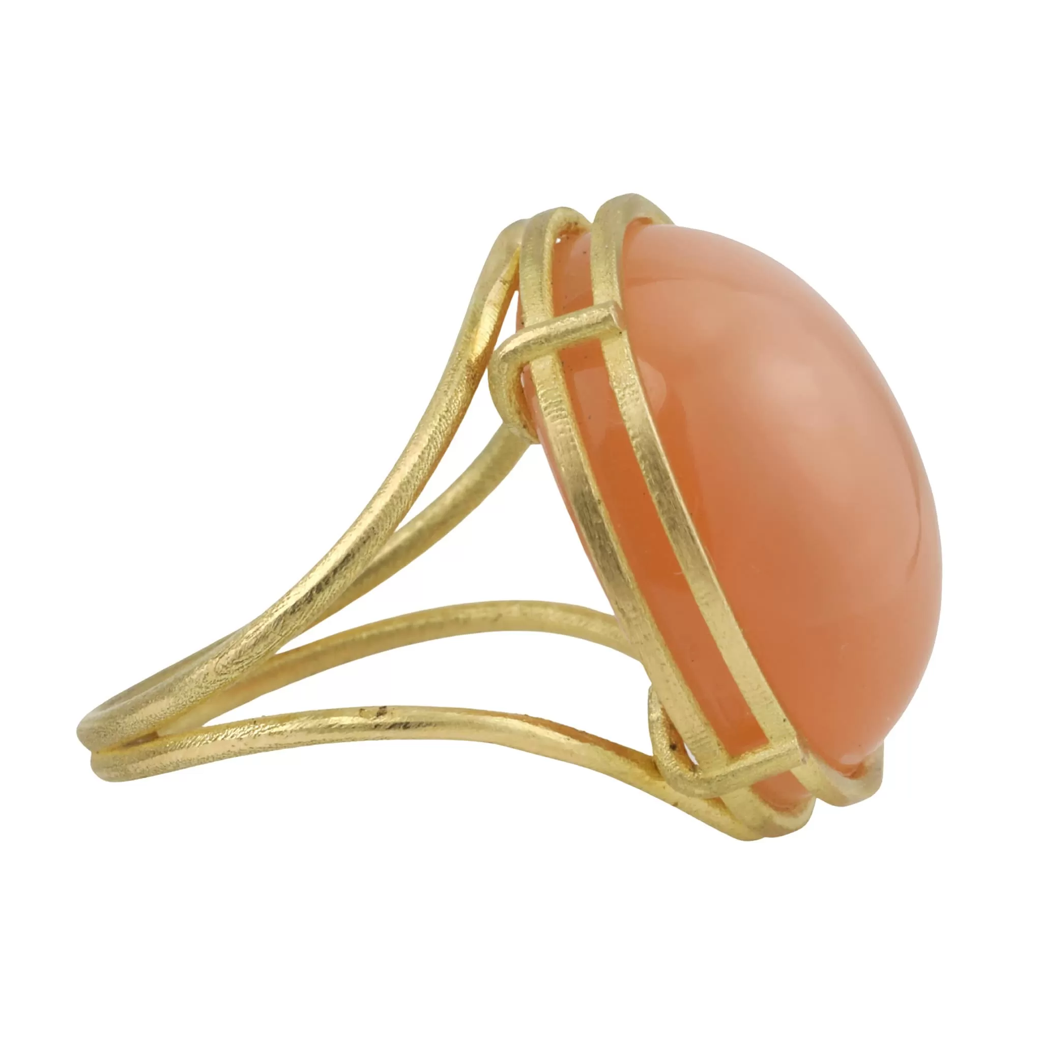 18K Gold and Cabochon Apricot Moonstone Ring in Cage Setting