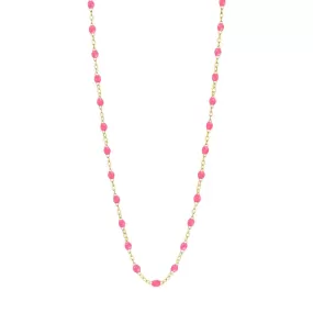 18K Gold and Neon Pink Resin Beaded Classic Necklace