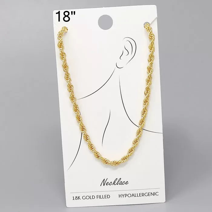 18K Gold Filled Rope Chain Necklace - 18"