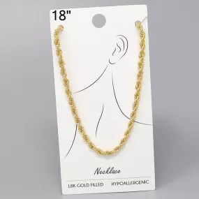 18K Gold Filled Rope Chain Necklace - 18"