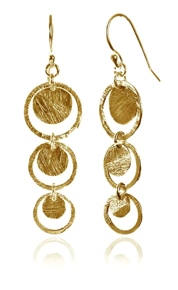 18K Gold Plated Brushed Three Circle Drop Earrings