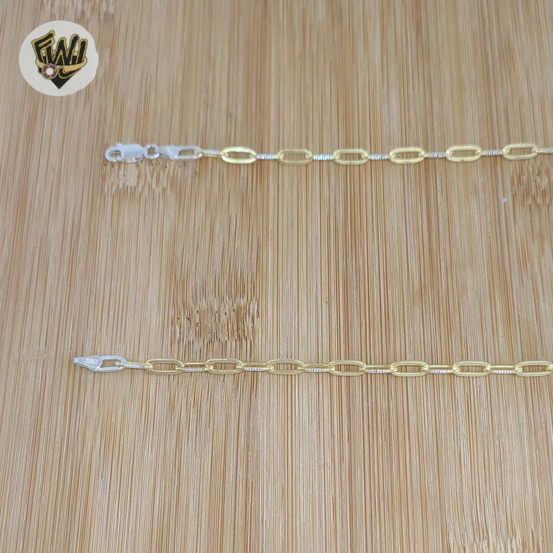 (2-8149) 925 Sterling Silver - Two Tone Paper Clip Chains.