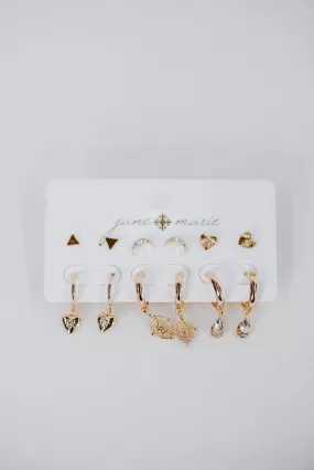 6 Pc Gold Stud & Hoop Earring Set |18K Gold Plated