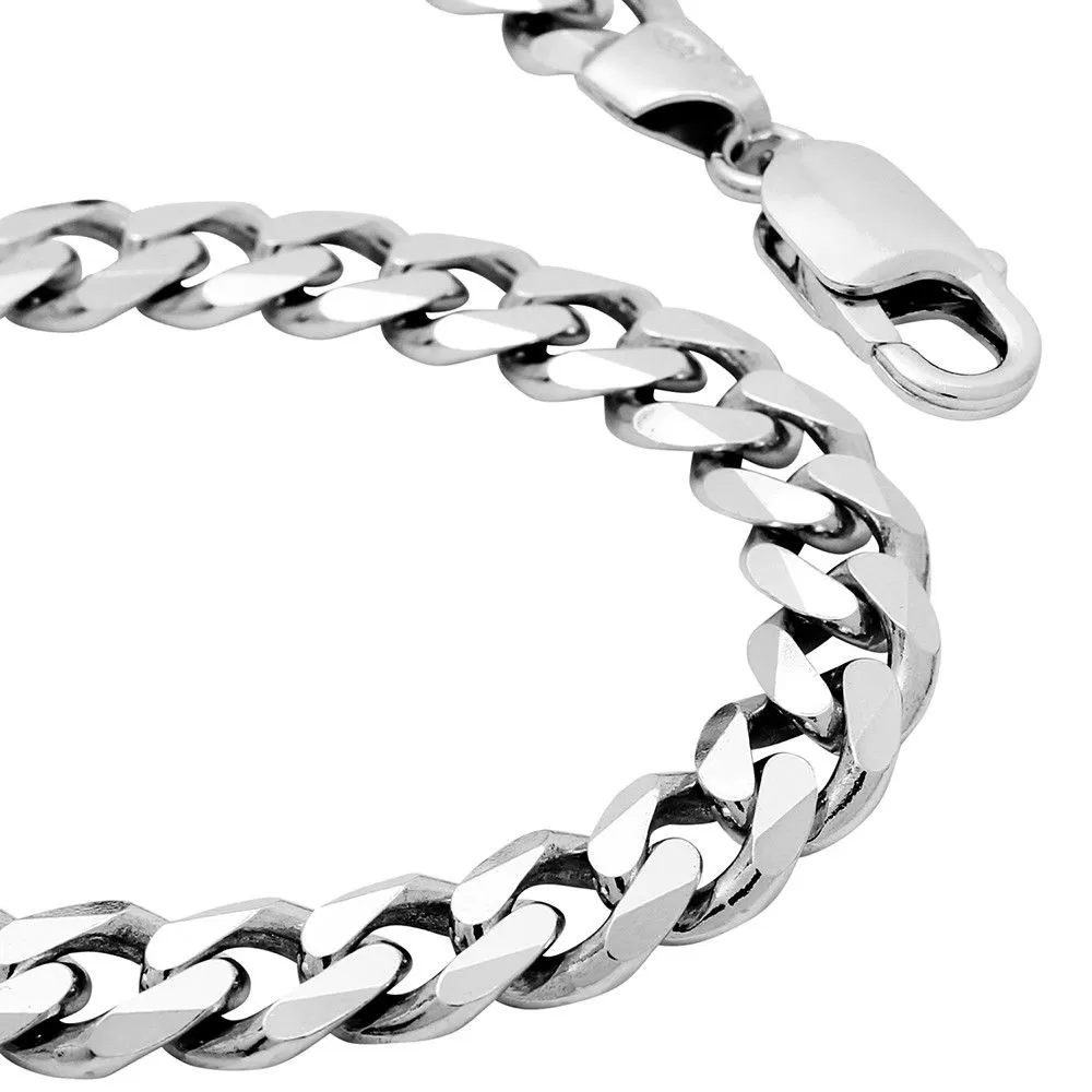 7mm 0.3 Men's Real Solid 925 Sterling Silver Cuban Chain Bracelet 9 inch