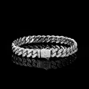 8mm Iced Out Cuban Link Bracelet for Men's in White Gold KRKC