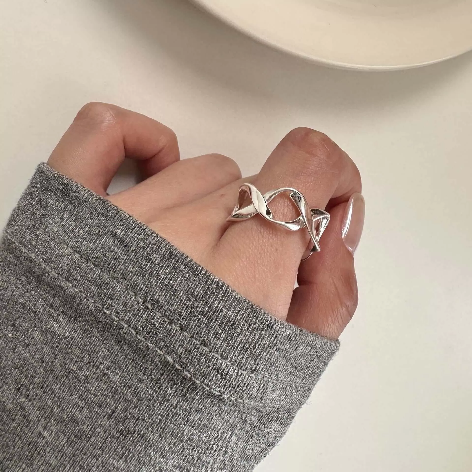 925 Sterling Silver Geometric Hollow Plain Ring