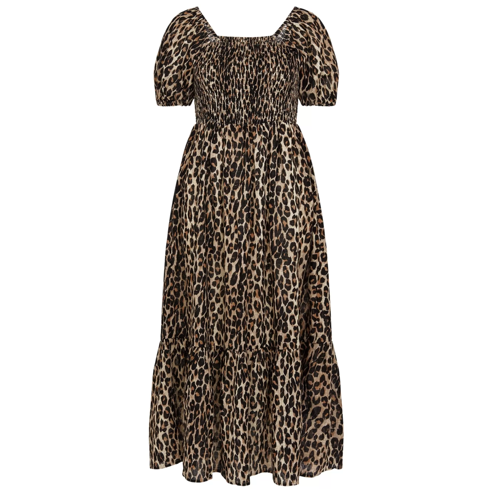 Accessorize London Women's Brown Leopard Print Shirred Puff Sleeve Dress Medium