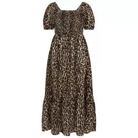 Accessorize London Women's Brown Leopard Print Shirred Puff Sleeve Dress Medium