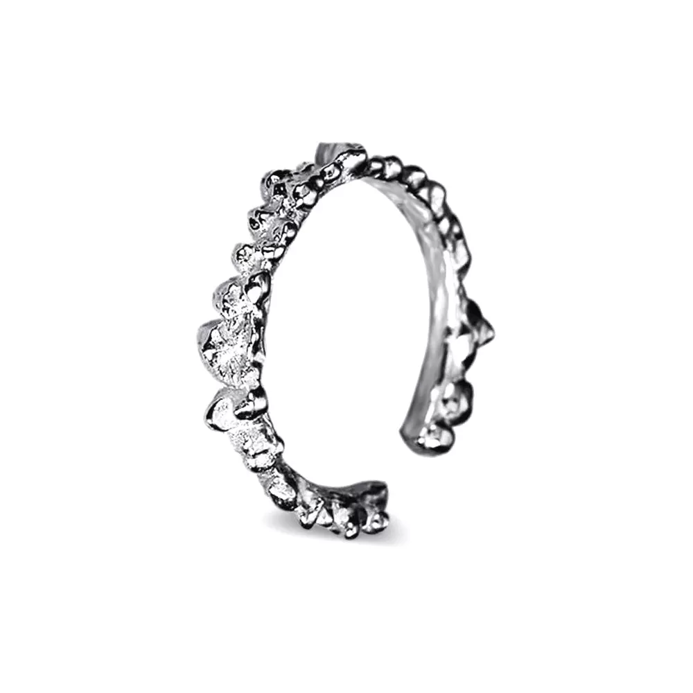 Adjustable Fine Silver Bean Textured Band Ring