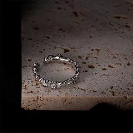 Adjustable Fine Silver Bean Textured Band Ring