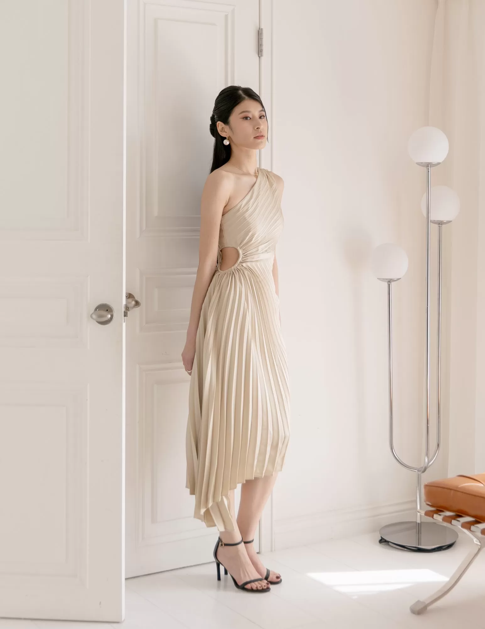 Aleyna Pleated Toga Dress in Champagne