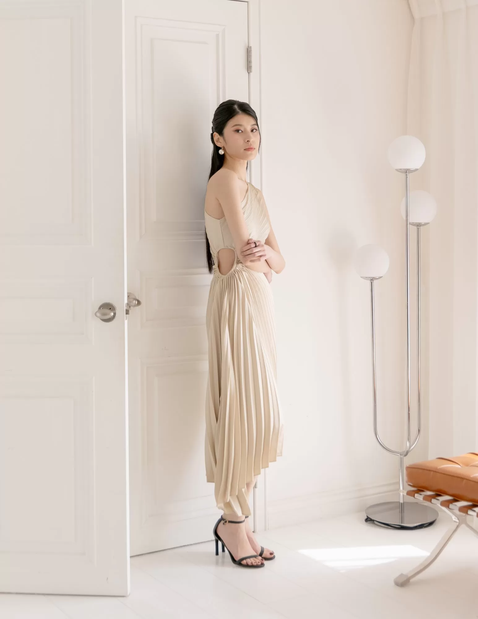 Aleyna Pleated Toga Dress in Champagne