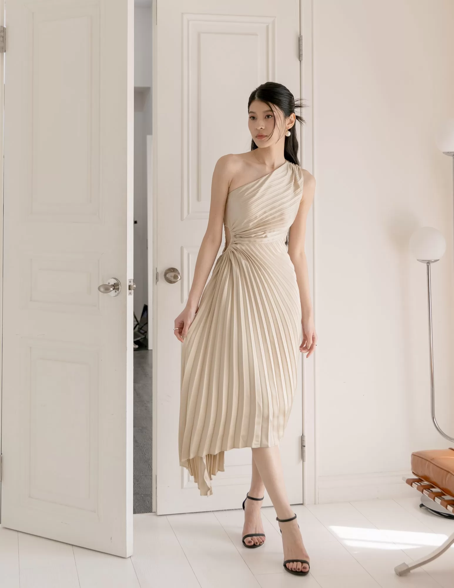 Aleyna Pleated Toga Dress in Champagne