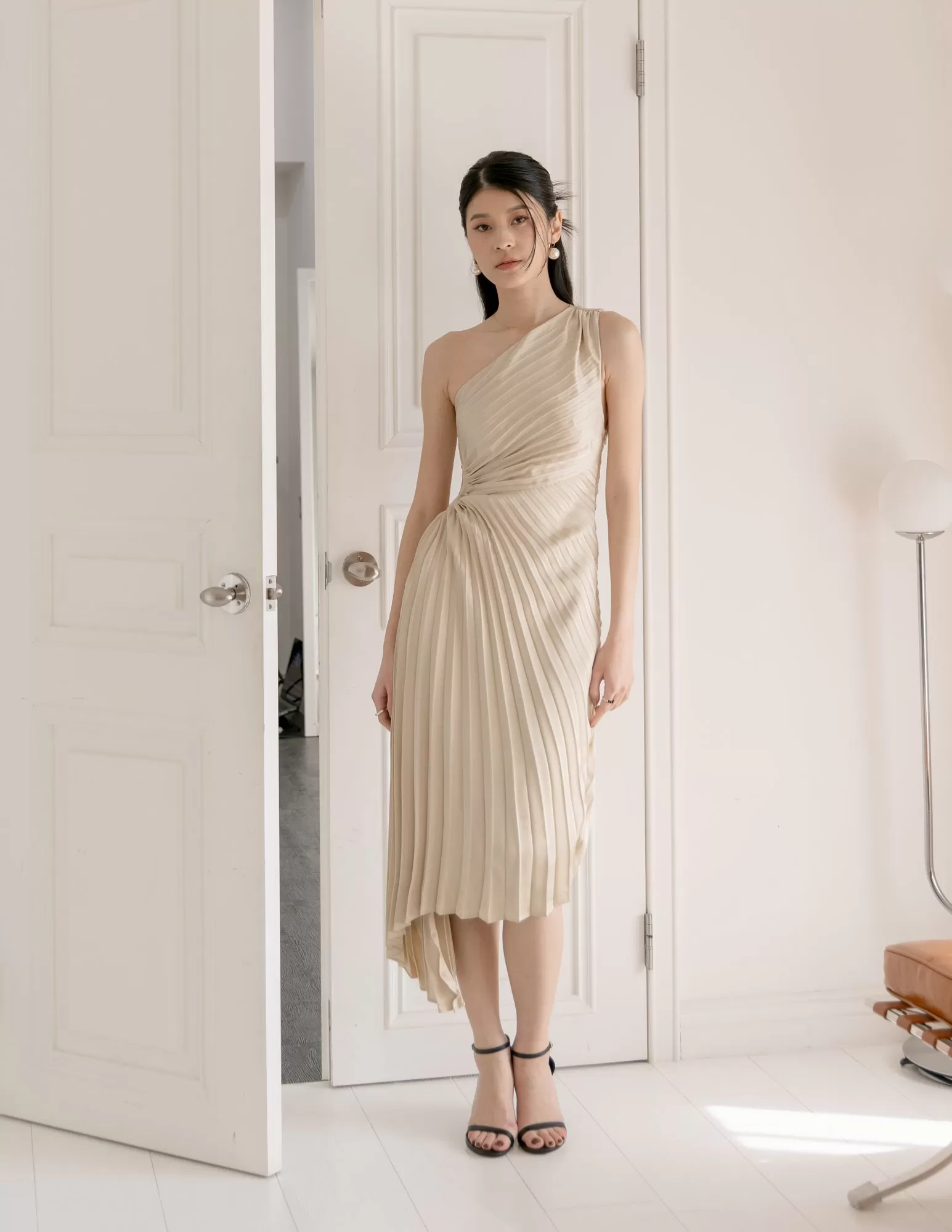 Aleyna Pleated Toga Dress in Champagne