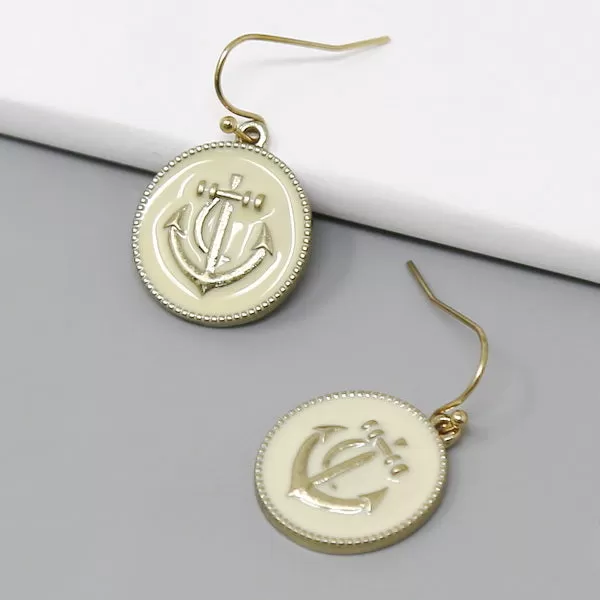 Anchor Enamel Disc Dangle Earrings