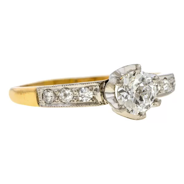 Art Deco Engagement Ring, Transition Round Brilliant 0.56ct.