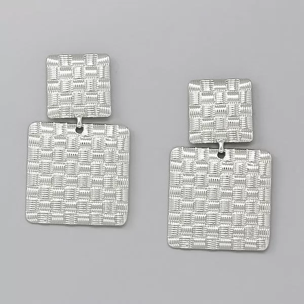 Basket Weave Texture Square Metal Drop Earrings