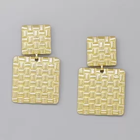 Basket Weave Texture Square Metal Drop Earrings