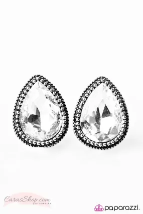 Big City Romance - White Teardrop Gem Post Earrings - Paparazzi Accessories