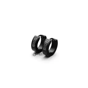 Black Titanium IP Stainless Steel Greek Key Hinged Hoop Earrings