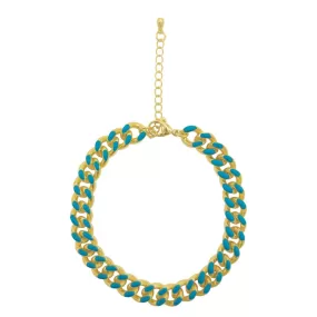 Blue Enamel Curb Chain gold