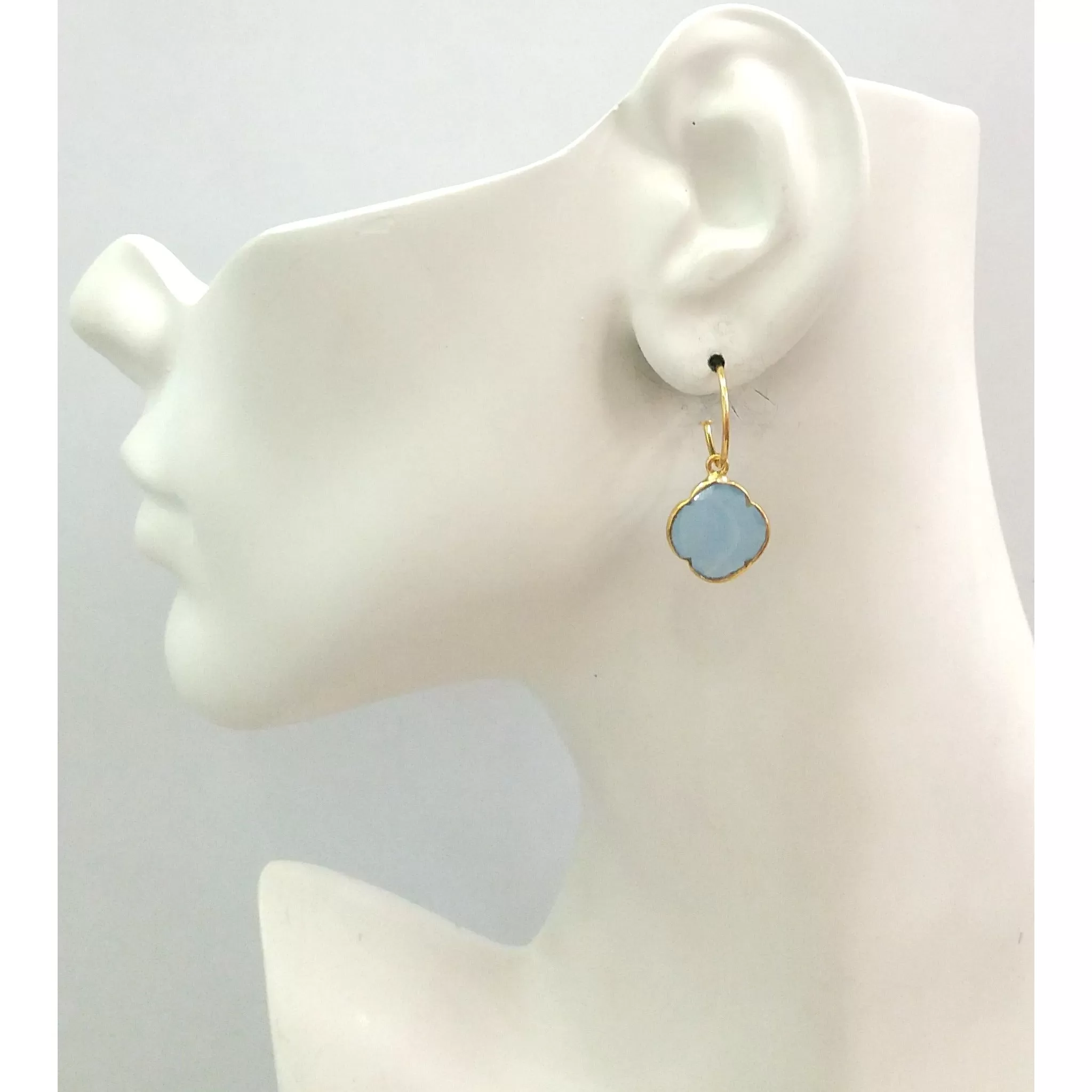 Blue Lace Agate Single Drop Hoop Earrings (stud closure)