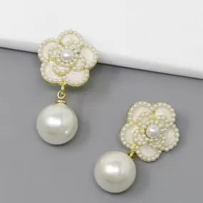 Camellia Flower Pearl Drop Earrings