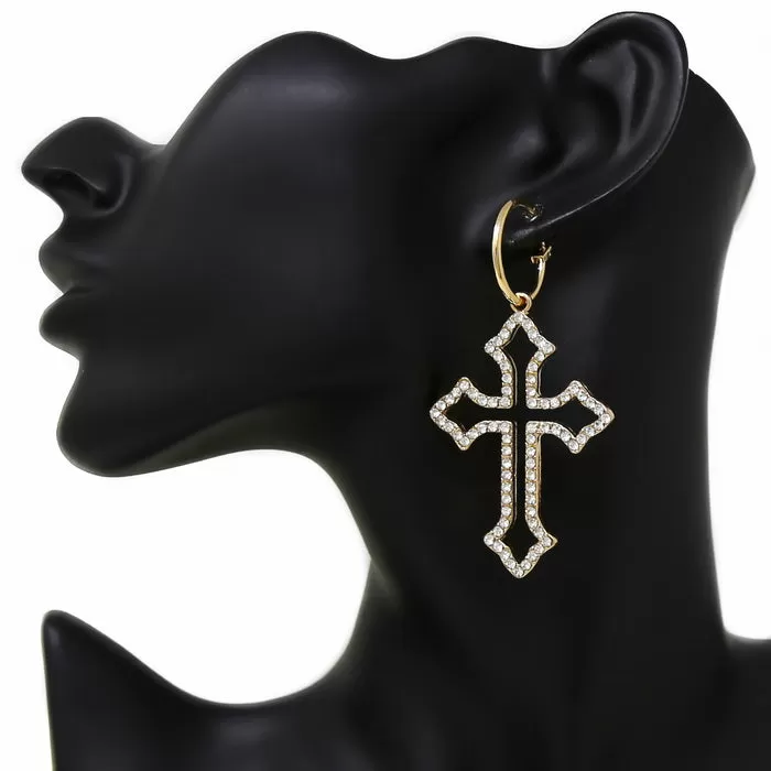 Cross Glass Stone Pave Earrings