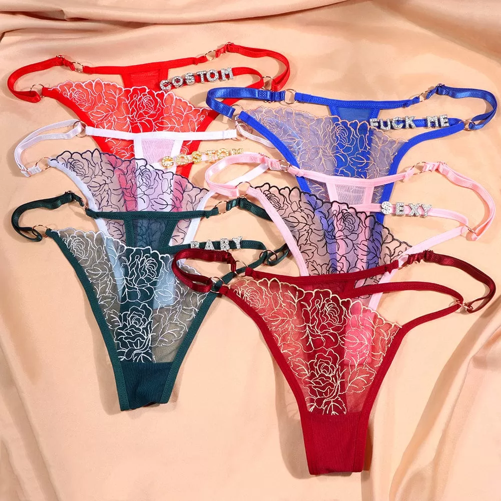 Custom Name Panties Hollow Out Lace Thong Personalized Women Sexy G Strings Panties Lingerie Underwear Intimates Girls Gift(DHL is not supported)