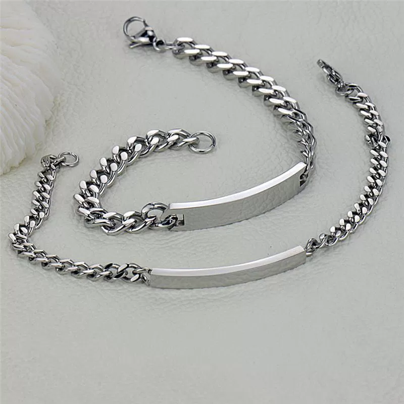 Custom Text Engraving Stainless Steel Fashion Couple Chain Bracelets