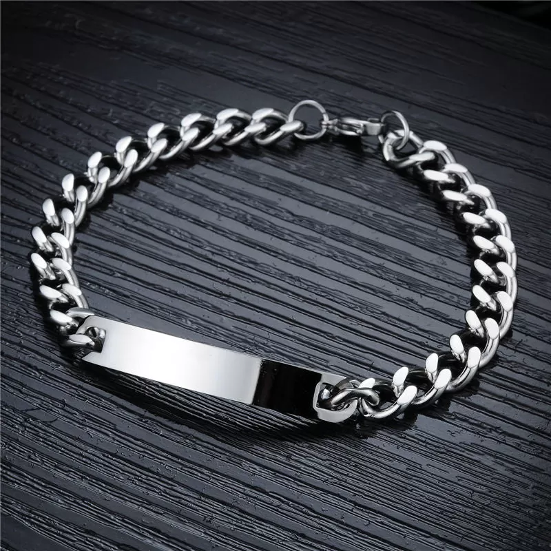 Custom Text Engraving Stainless Steel Fashion Couple Chain Bracelets