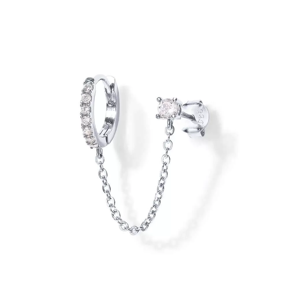 CZ Diamond Huggie Hoop Earrings with Tassels