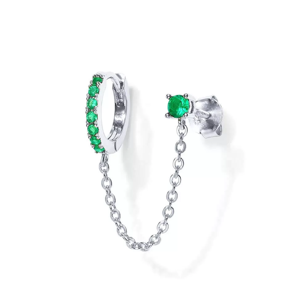 CZ Diamond Huggie Hoop Earrings with Tassels