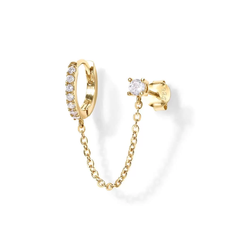 CZ Diamond Huggie Hoop Earrings with Tassels