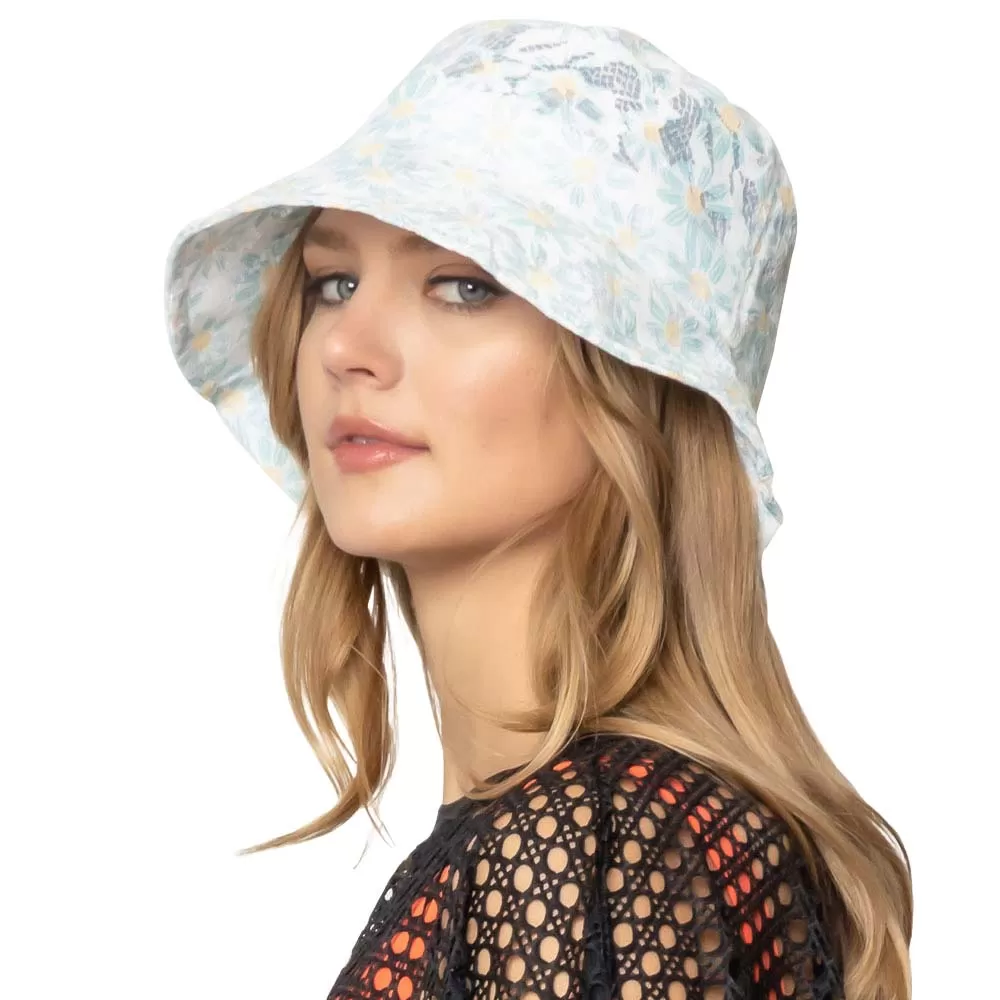 Daisy Flower Print Lace Bucket Hat