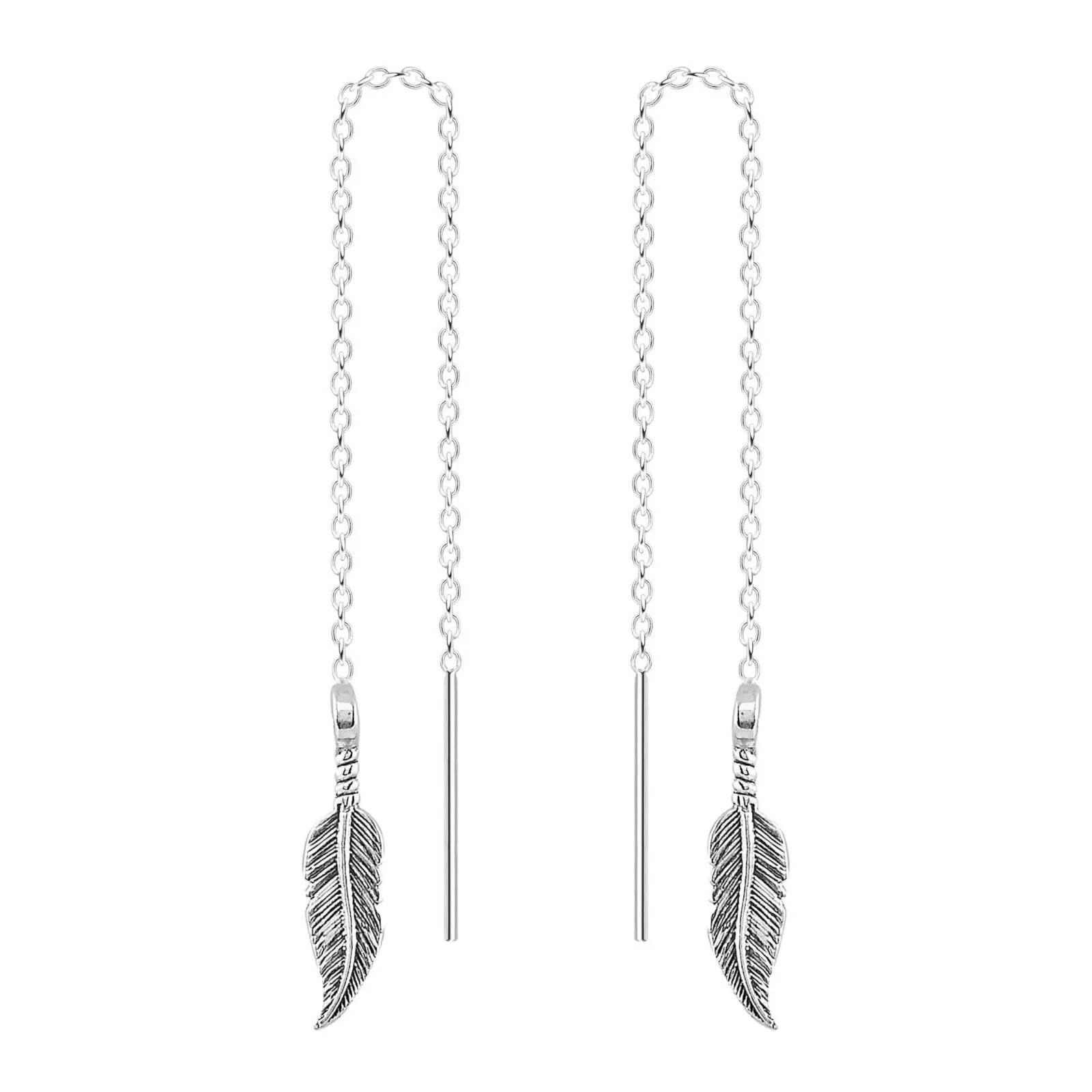 Feather Threader Chain Earrings