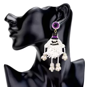 Felt Back Seed Beaded Witch Hat Ghost Dangle Earrings