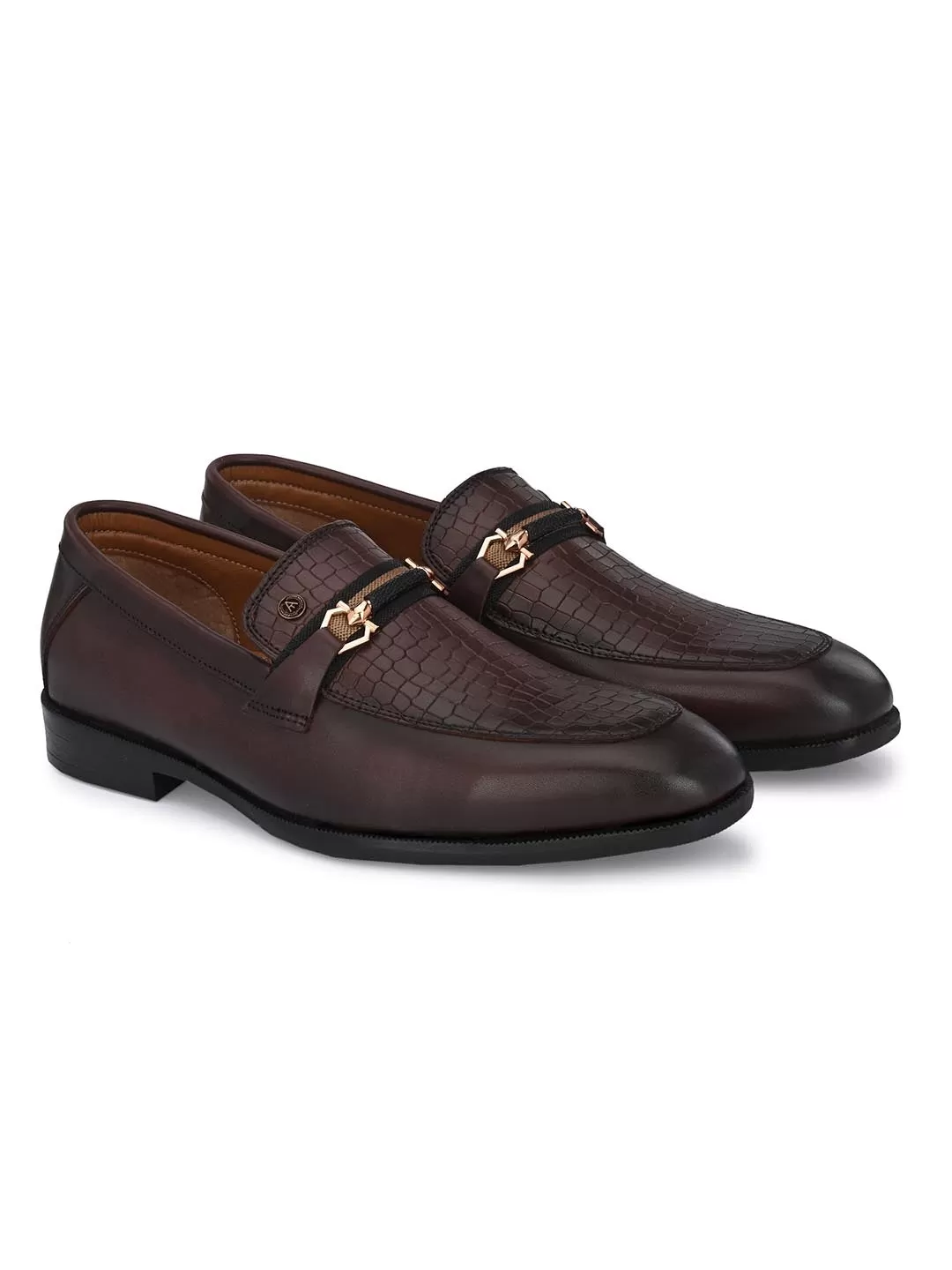 GENUINE LEATHER MEN'S CALABRIA BROWN BUCKLE SLIP-ON SHOE FOR MEN