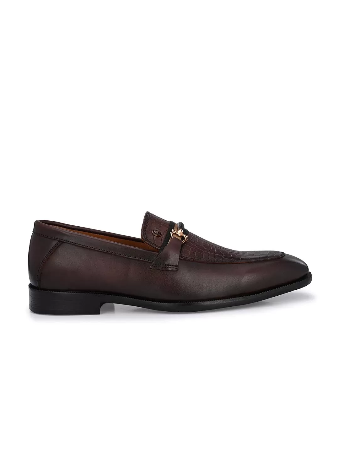 GENUINE LEATHER MEN'S CALABRIA BROWN BUCKLE SLIP-ON SHOE FOR MEN