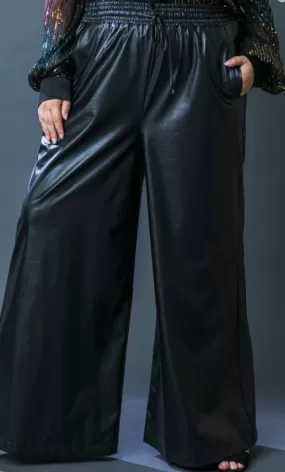 Gina Vegan Leather Wide Leg Trouser in Black - FINAL SALE