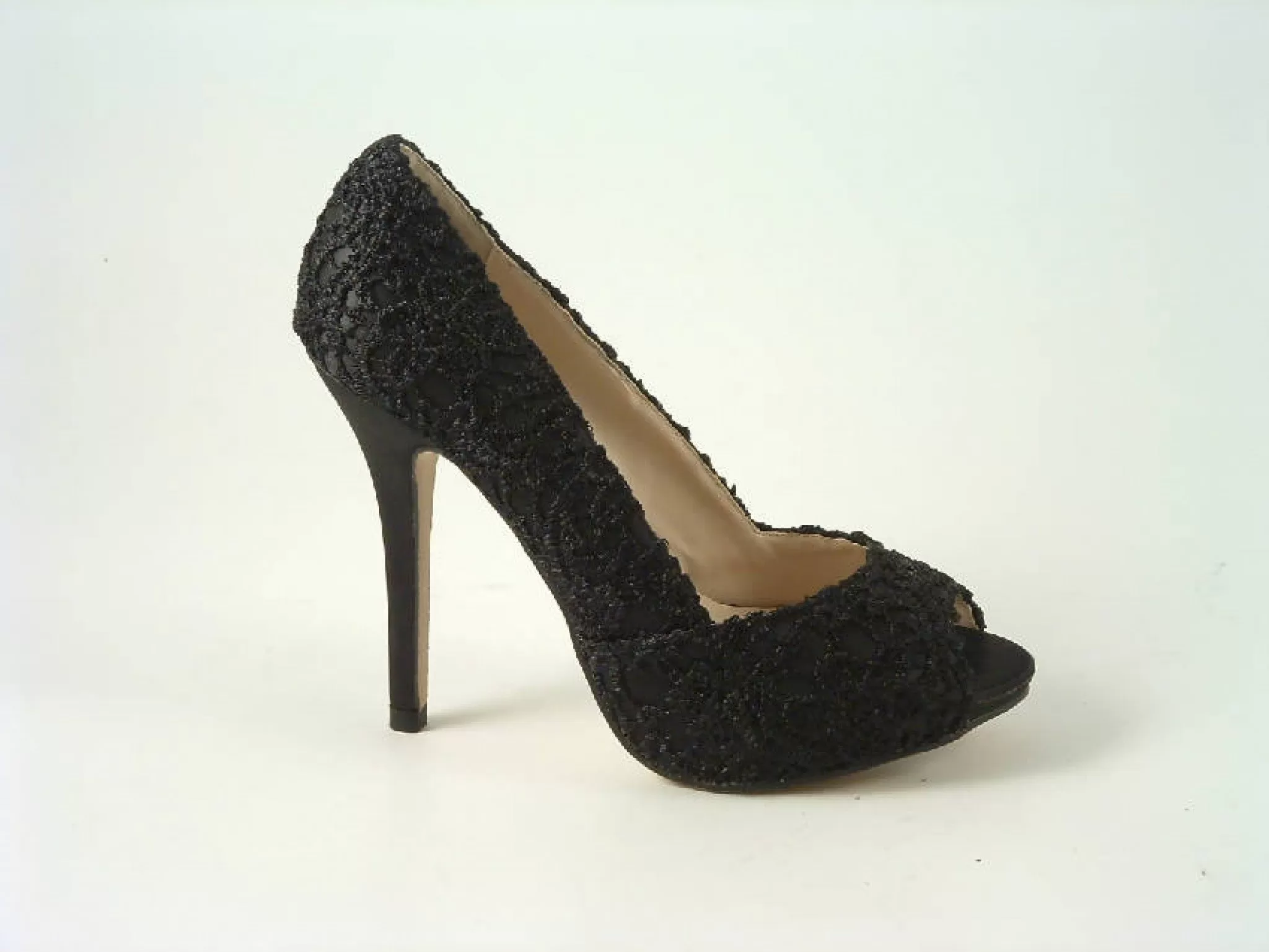 Glitz Shoes Lace Upper Peep Toe Court Shoes