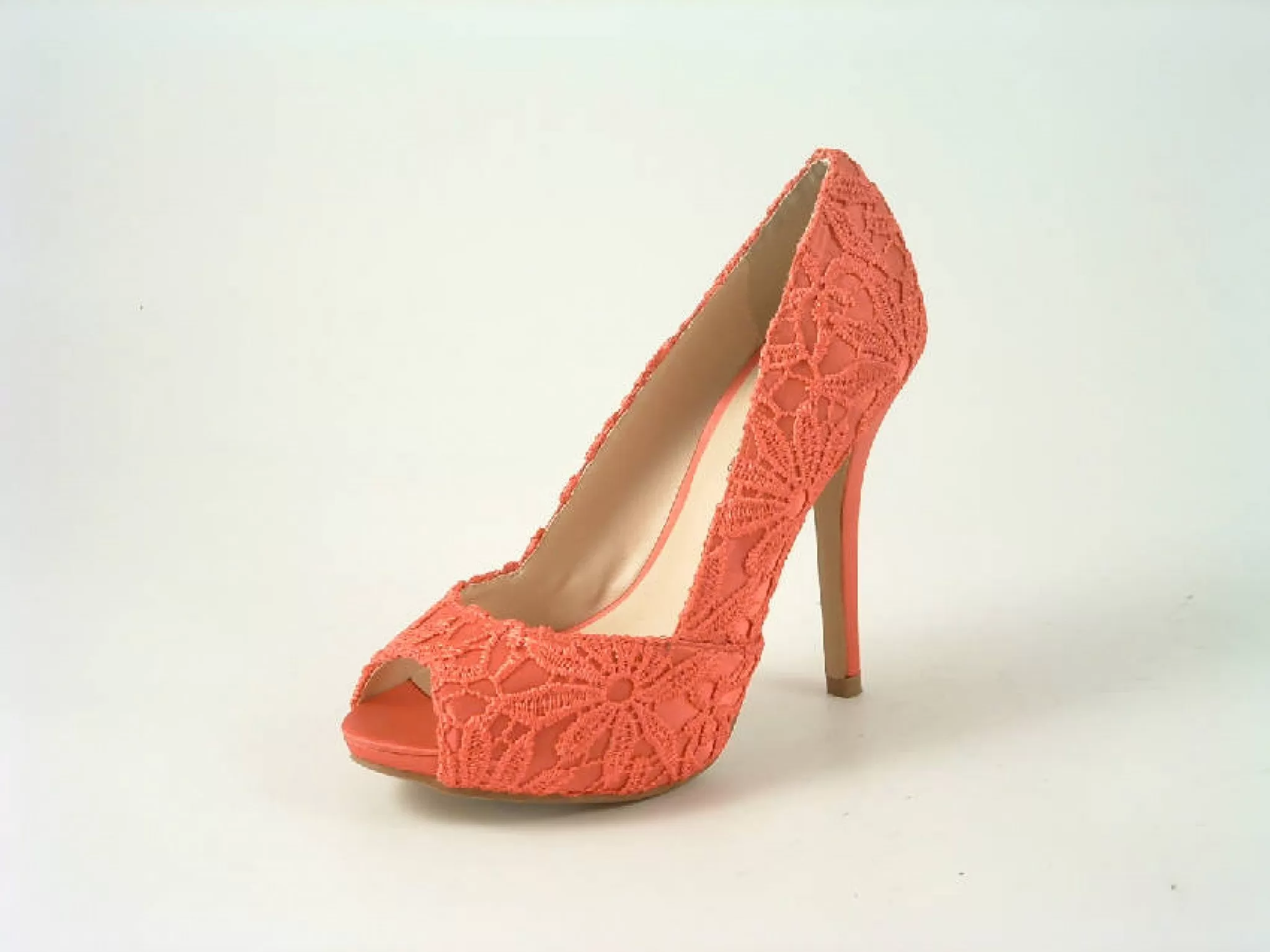 Glitz Shoes Lace Upper Peep Toe Court Shoes