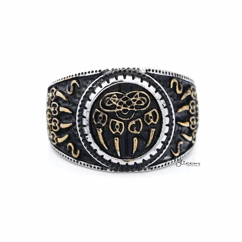 Gold Claws on Black Circle Two Tone Stainless Steel Men's Ring