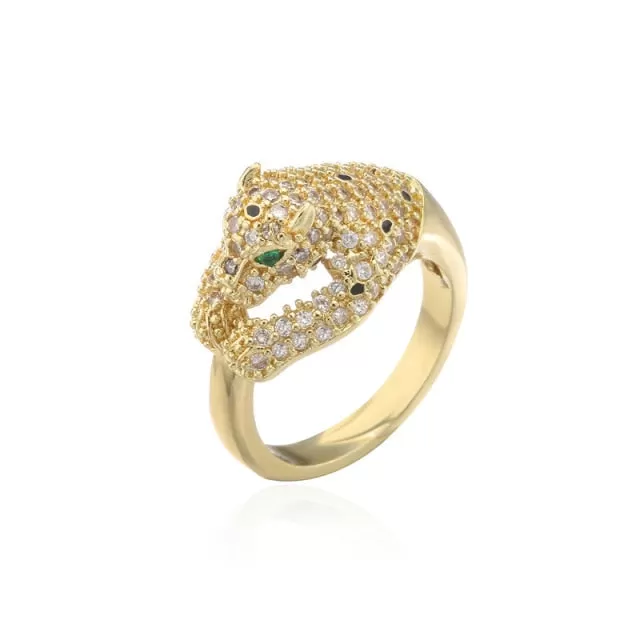 Gold Color Cubic Zirconia Hollow Leopard Open Adjustable Ring